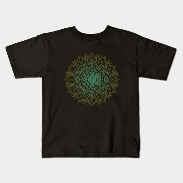 Green Mandala Digital Art Tee Kids T-Shirt by FlyingWhale369